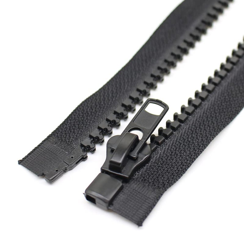 YaHoGa 2PCS #10 24 Inch Separating Jacket Zippers for Sewing Coat Jacket Winter Coat Black Heavy Duty Large Molded Plastic Zippers Bulk (24" 2pcs) - Image 4